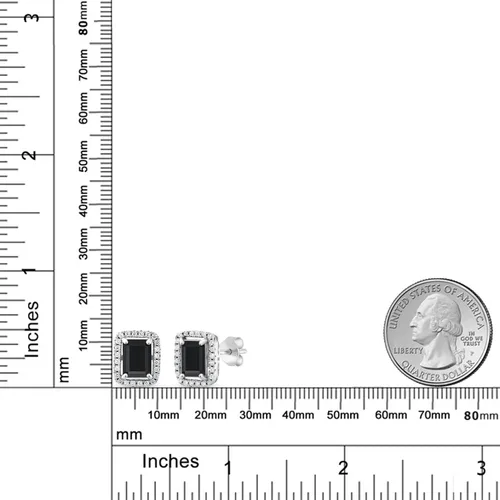 Vista 31 de Gem Stone King Aretes de plata de ley 925 con piedra natal Corte esmeralda de 0.315 x 0.236 in Aretes de halo para mujer