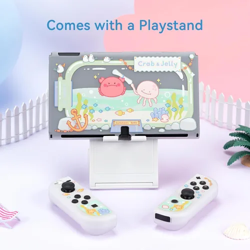 Vista 6 de GeekShare Funda protectora para Switch OLED Cute Marine Animal Theme Slim Cover Case Anti-arañazos Hard Protective Shell Compatible con Nintendo