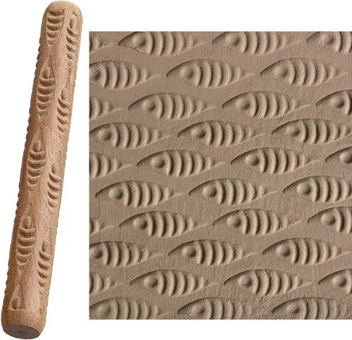 Vista 6 de OwnMy Juego de 5 rodillos de modelado de arcilla, hojas de pescado, patrón de grano de madera ondulada, 4.7 pulgadas, rodillo de arcilla