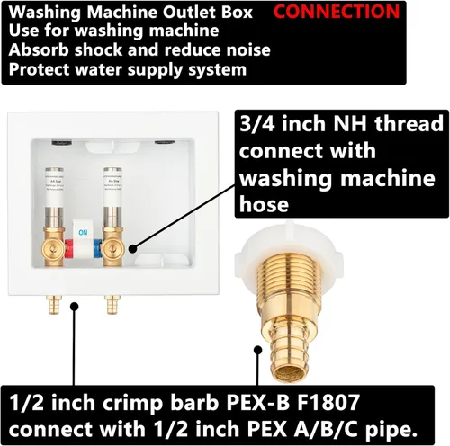 Vista 3 de (1 Paquete) Lidertik Caja de Salida para Lavadora Crimpar PEX-B, Válvula de Control Simple con Amortiguadores de Golpe de Ariete de Acero