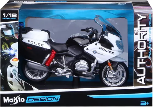 Vista 7 de BMW R1200RT - Serie de motocicletas de policía blanca con soporte de exhibición de plástico, modelo de motocicleta fundido a troquel 1/18 por Maisto