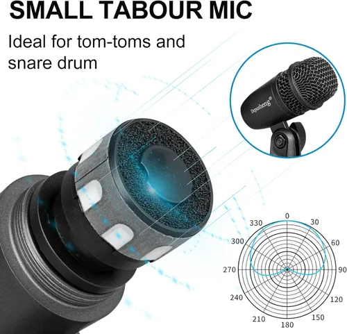 Vista 3 de Depusheng Juego de micrófonos de batería de 5 piezas con 3 micrófonos de percusión dinámicos y 2 micrófonos de percusión de condensador, ideal