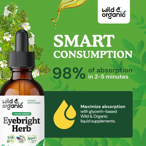Vista 4 de Wild & Organic Eyebright - Tintura de hierbas - Soporte para los ojos con suplemento Eyebright - Gotas líquidas de extracto de eufrasia dietética