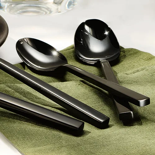 Vista 5 de Juego de cubiertos negros KINGSTONE, juego de 20 piezas de cubertería de acero inoxidable premium, servicio para 4, para cocina, hogar, boda