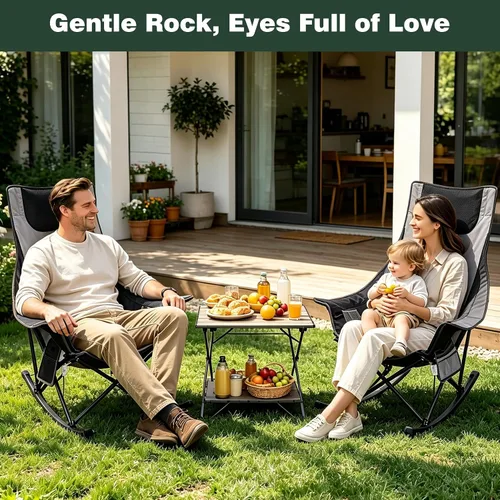 Vista 2 de SUNNYFEEL Silla mecedora con calefacción de gran tamaño, silla de patio totalmente acolchada con bolsillo lateral, sillón reclinable portátil
