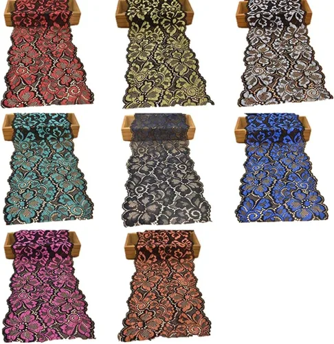 Vista 5 de Cinta de encaje floral metálica de 5 yardas, ribete de encaje elástico de tul nigeriano, tela africana de 7 pulgadas de ancho para manualidades