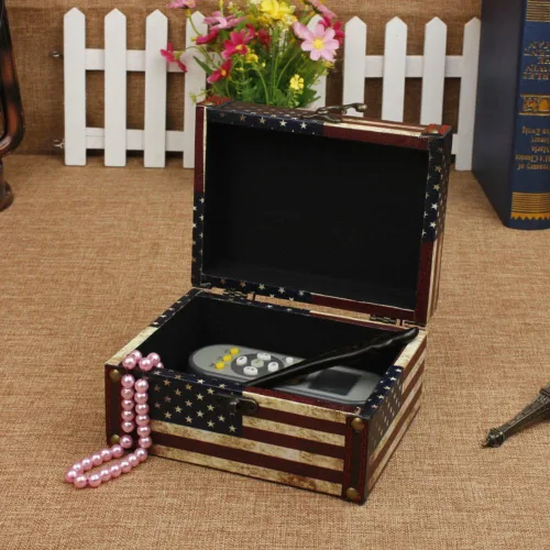 Vista 3 de WaaHome Caja pequeña del tesoro cajas decorativas de madera para recuerdos de niños niñas niños regalos para decoración del hogar bandera americana