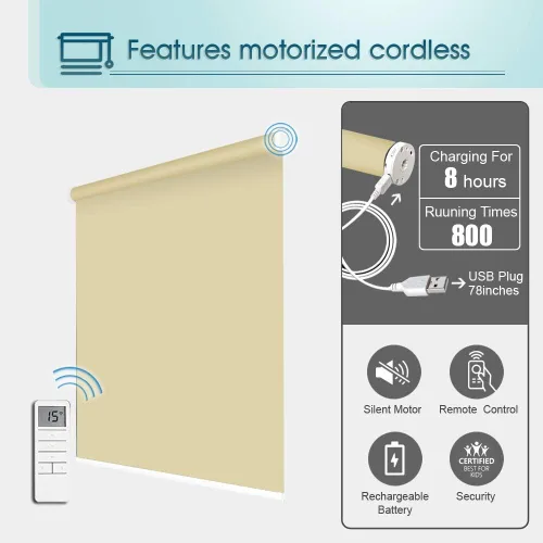 Vista 4 de Persianas enrollables motorizadas opacas con cenefa, control remoto, inalámbricas y recargables, con cenefa superior, protección UV, persianas
