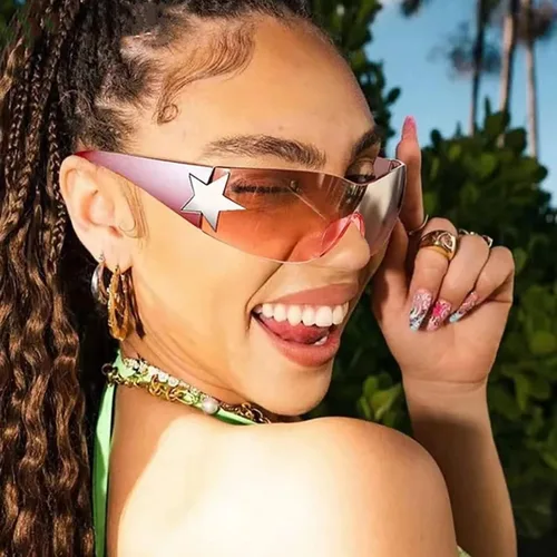 Vista 2 de Ibeauti Paquete de 24 gafas de sol Y2K Star sin montura envolventes futuristas ovaladas de una pieza para hombres y mujeres