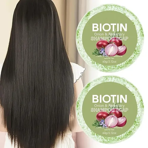Vista 6 de 2 barras de champú de biotina de cebolla y romero para el crecimiento del cabello, barra de champú de biotina de cebolla para pérdida de cabello