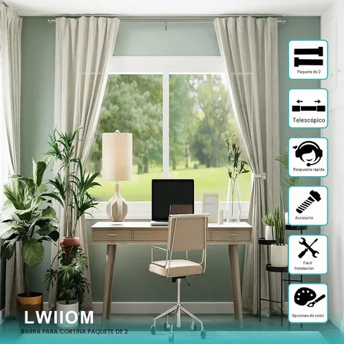 Vista 4 de Paquete de 2 barras de cortina para ventanas de 16-28 pulgadas, barras de cortina de ventana ajustables con remates de tapas finales de aluminio