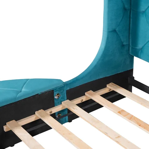 Vista 8 de Harper & Bright Designs Cama de plataforma tapizada tamaño Queen con un cajón grande y 2 taburetes de almacenamiento laterales, marco de cama