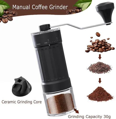 Vista 3 de Molinillo de café manual, molinillo de café cónico de cerámica de manivela, 40 velocidades, grosor ajustable externo para expreso, expreso, prensa