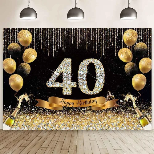 Vista 5 de AIBIIN Telón de fondo de 30 cumpleaños negro y dorado de 7 x 5 pies con texto en inglés "Cheers to 30" Anniversary Photography Background Women Gold