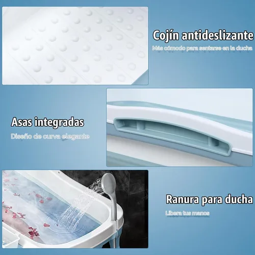 Vista 5 de Bañera portátil para adultos, bañera plegable de plástico de 51 pulgadas Gris