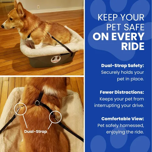 Vista 6 de FIDORIDO Asiento de automóvil para perro, asiento de auto con funda, arnés y correas, base de plástico duradero, cómodos cojines, fácil de instalar