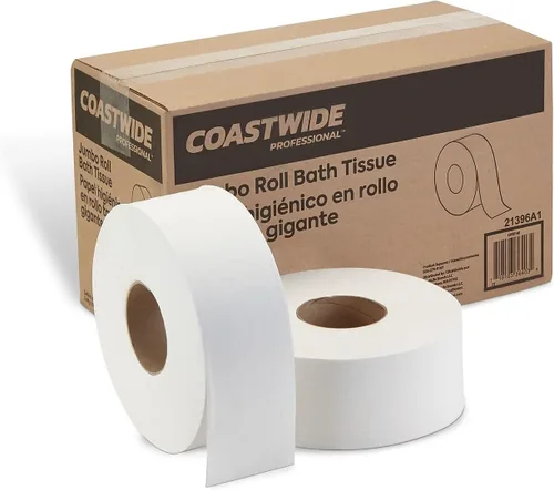 Vista 7 de Coastwide Papel higiénico profesional reciclado jumbo, 2 capas, blanco, 1000 pies/rollo, 6 rollos/caja