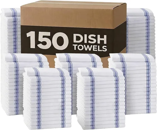 Vista 11 de Paquete de 30 paños de cocina de 100 % algodón con rayas azules, paños de cocina de 15 x 25 pulgadas, paños de cocina para lavar platos, trapos