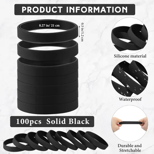 Vista 2 de Liliful 100 pulseras de goma de silicona, pulseras de goma para pulseras de silicona para mujeres y hombres (negro)