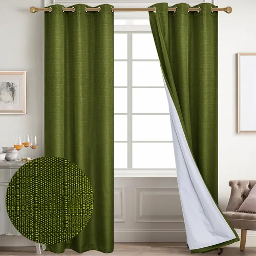 Vista 113 de Diraysid Cortinas 100% opacas de lino beige para dormitorio, con ojales, aislamiento térmico, cortinas de oscurecimiento de habitación