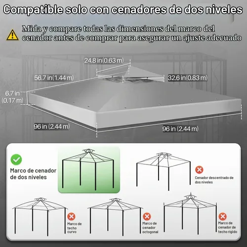 Vista 4 de Flexzion Cubierta superior de repuesto de toldo de 8 x 8 para cenador