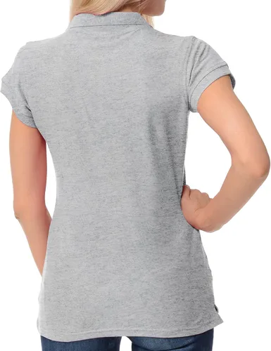 Vista 3 de FRESH TEE Polo de manga corta para mujer 100% algodón ajustado para mujer (EE.UU., Alpha, S, regular, regular, gris mezcla), Gris Melange, Pequeña