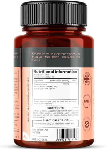 Vista 2 de UltraColl Marine Collagen 1000mg x 180 Tabletas (6 Meses de Suministro). El único colágeno antienvejecimiento patentado Tipos I, II, III y VII.