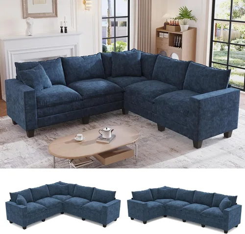 Vista 13 de Sofá seccional modular de 97 pulgadas con 5 asientos, sofá cómodo convertible en forma de L con almacenamiento en reposabrazos y dos almohadas