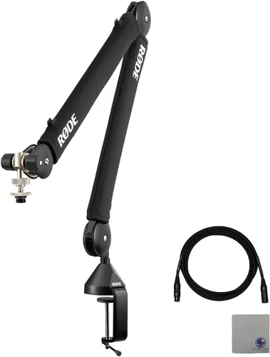 Vista 7 de Rode PSA1+ Pro Studio Boom Arm para podcasting y transmisión con cable XLR de grado profesional y paño de pulido StreamEye