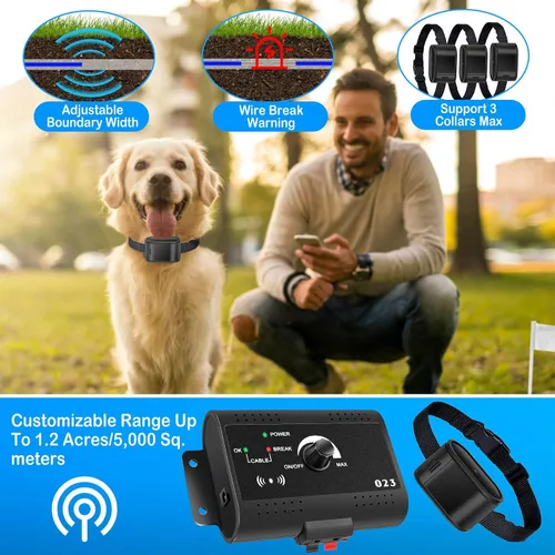 Vista 4 de Moclever Sistema inalámbrico de valla para perros, sistema eléctrico de contención de mascotas de 1.2 acres con collar de choque impermeable, cable