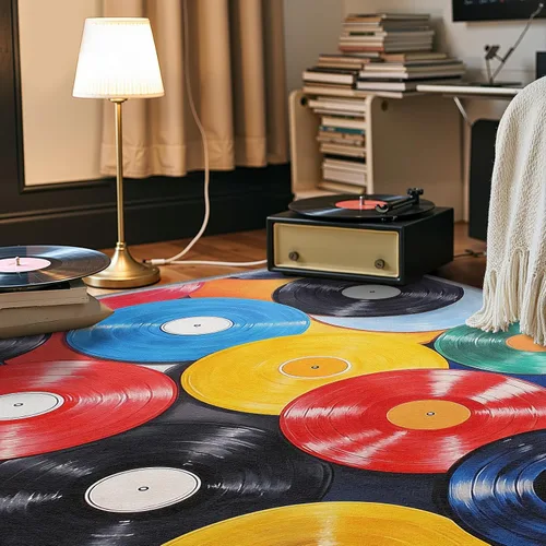 Vista 2 de Alfombra lavable a máquina para entrada de 2 x 3 pulgadas, diseño retro de música colorida, tapete antideslizante y no desprende para zonas de alto