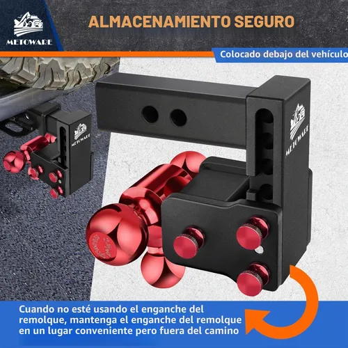 Vista 3 de METOWARE Enganche de remolque ajustable para receptor de 2" Tri-Ball 4 Negro + rojo
