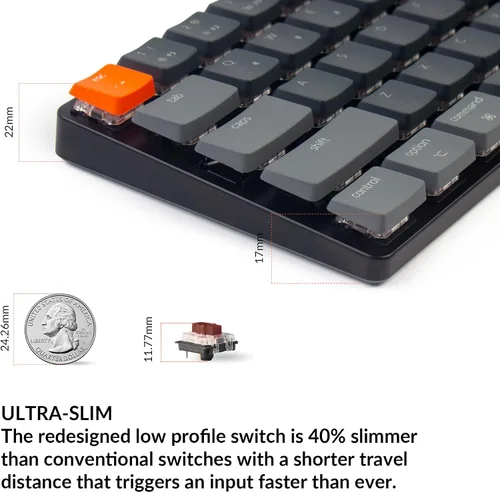 Vista 7 de Keychron K7, teclado mecánico inalámbrico ultra delgado de 68 teclas, Bluetoothcableado, con interruptor mecánico Gateron de perfil bajo