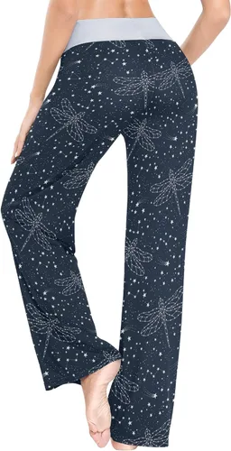 Vista 5 de Pantalones de pijama para mujer, cómodos, casuales, estilo palazzo, con cordón, de pierna ancha Color 1
