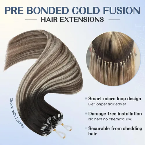 Vista 3 de Hairro Micro Loop - Extensiones de cabello humano microenlaces de microperlas de cabello Remy para mujer, reflejos degradados, fusión fría, micro