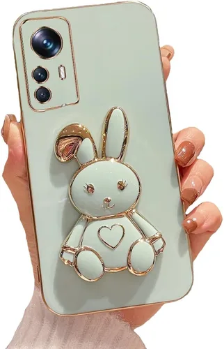 Vista 92 de Funda con soporte de conejo de corazón para Xiaomi Redmi A1, galvanizado suave TPU protector delgado a prueba de golpes con lindo conejito soporte