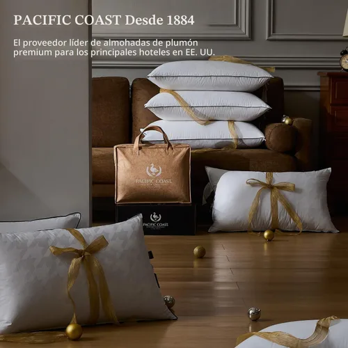 Vista 9 de Pacific Coast Almohada de cama de lujo, colección de hotel, almohada de plumón de ganso blanco para dormir, 650 de potencia de relleno, 450 hilos