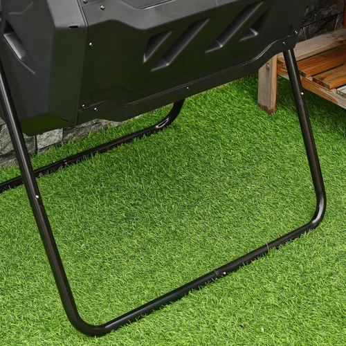 Vista 9 de Outsunny Cubo de compostaje giratorio para exteriores 360° de doble cámara, contenedor de compost de 43 galones, negro