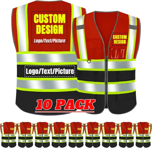 Vista 36 de BeautyWill Chaleco de seguridad con logotipo personalizado Class2 Chaleco reflectante de alta visibilidad con bolsillos y cremallera chaleco