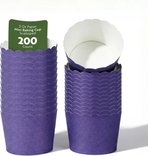 Vista 23 de Restaurantware Paquete de 200 moldes de papel para cupcakes de 3.38 onzas, resistentes a la grasa, festoneados para horno, elegantes tazas