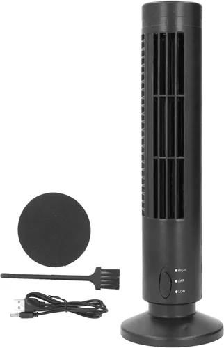 Vista 5 de Bladeless Tower Fan USB Connectivity ABS Desktop Cooling Fan 2 Black