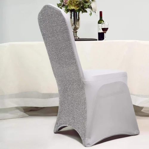 Vista 11 de Tableclothsfactory Funda elástica para silla de banquete de elastano negro con brillo metálico para eventos de comedor para banquete de boda