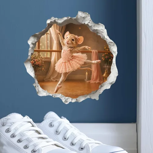 Vista 6 de Calcomanía de ratón con agujero de ratón de bailarina - Pegatina de pared 3D con agujero de ratón