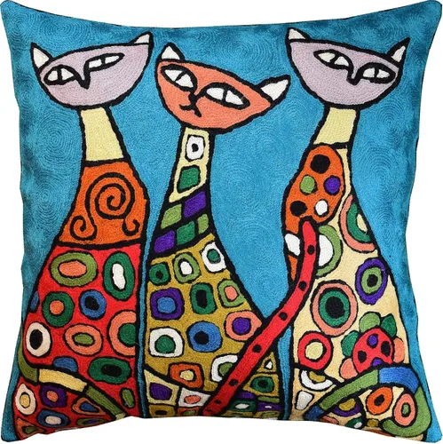 Vista 21 de Funda de almohada lumbar Picasso - Cojín abstracto de gatitos azules - Lana bordada a mano tamaño 14 x 20 Almohada lumbar Blue Cats