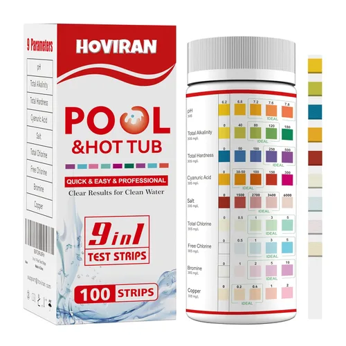 Vista 7 de Tiras de prueba de piscina de 7 vías, 125 tiras de prueba rápidas para piscina, kit de prueba de agua confiable para bañera de hidromasaje