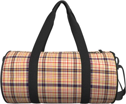 Vista 7 de Large Duffle Bag for Travel - Retro Beige Plaid Print Gym Bag for Women Men, Travel Foldable Bags for Women Men with Zippered Multiple Pockets