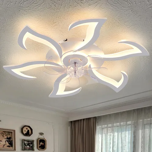 Vista 25 de Ventilador de techo de perfil bajo con control remoto y aplicación, motor silencioso y luz LED regulable, ventilador de techo de montaje empotrado