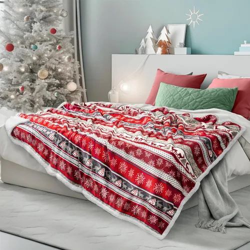 Vista 14 de PAVILIA Premium Manta de vellón sherpa de Navidad regalo de decoración navideña, afelpada, cálida y acogedora, de microfibra y reversible, para Pan