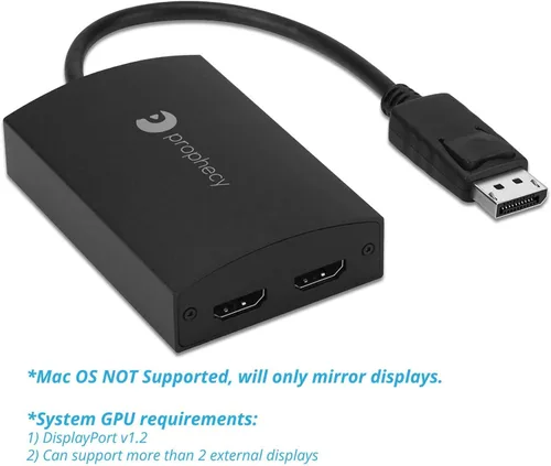 Vista 2 de gofanco Prophecy 1x2 DisplayPort 1.2 a 2 puertos HDMI Multi Monitor Adapter DisplayPort to dual HDMI MST hub with extended desktop mode, up to