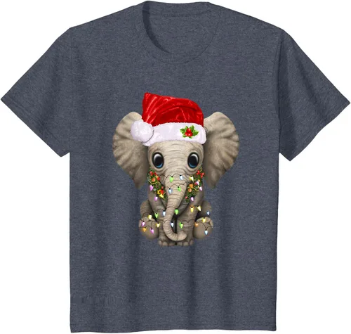 Vista 55 de Lindo elefante de Navidad luz divertido elefante amante de Navidad regalo camiseta Negro